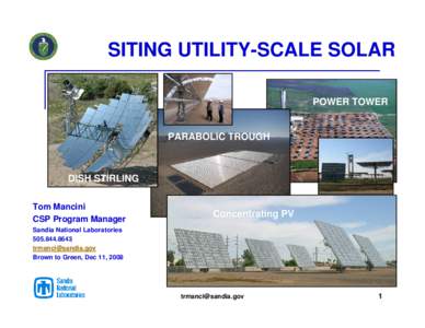 SITING UTILITY-SCALE SOLAR POWER TOWER PARABOLIC TROUGH  DISH STIRLING