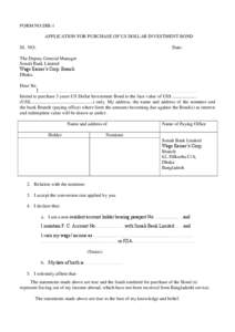 FORM NO.DIB-1 APPLICATION FOR PURCHASE OF US DOLLAR INVESTMENT BOND SL NO: Date: