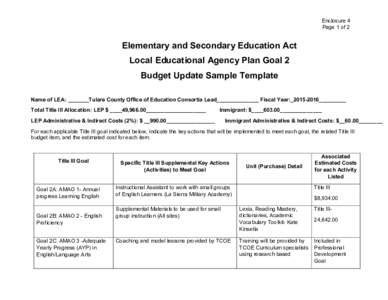 Enclosure 4 Page 1 of 2 Elementary and Secondary Education Act Local Educational Agency Plan Goal 2 Budget Update Sample Template