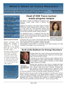 What’s News at Yucca Mountain  What’s News at Yucca Mountain Publication of Mineral County’s Yucca Mountain Repository Planning and Oversight Program