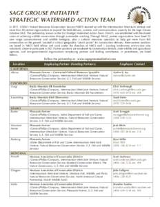 SAGE  GROUSE  INITIATIVE   STRATEGIC  WATERSHED  ACTION  TEAM      In  2011,  USDA’s  Natural  Resources  Conservation  Service  (NRCS)  teamed  up  with  the  Intermountain  West  Joint  Venture