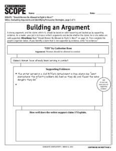 Name: ___________________________________________________ Date: ______________ DEBATE: “Should Women Be Allowed to Fight in Wars?” Skill: Evaluating Arguments and Identifying Persuasive Strategies, page 1 of 5 A stro