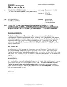 State of California DEPARTMENT OF TRANSPORTATION Business, Transportation and Housing Agency  Memorandum