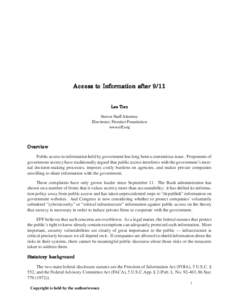 Access to Information after 9/11 Lee T ien Tien Senior Staff Attorney Electronic Frontier Foundation