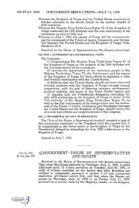 102 STAT[removed]CONCURRENT RESOLUTIONS—JULY 14, 1988 Whereas the Kingdom of Tonga and the United States cooperate in defense activities in the South Pacific to the mutual benefit of