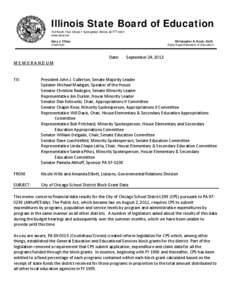 Memorandum to Illinois Legislature Regarding City of Chicago School District Block Grant Data for[removed]