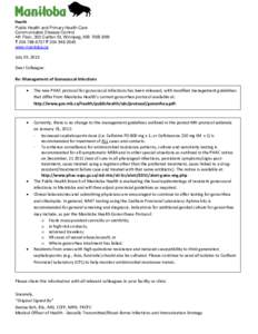 Public Health and Primary Health Care Communicable Disease Control 4th Floor, 300 Carlton St, Winnipeg, MB R3B 3M9 T[removed]F[removed]www.manitoba.ca
