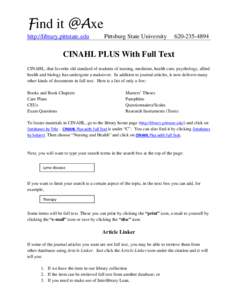 CINAHL / Interlibrary loan / Library science / Bibliographic databases