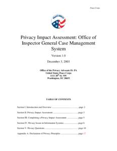 Peace Corps  Privacy Impact Assessment: Office of Inspector General Case Management System Version 1.0