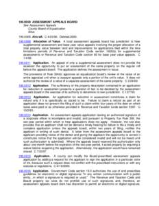 [removed]ASSESSMENT APPEALS BOARD See Assessment Appeals County Board of Equalization Situs[removed]Aircraft. C[removed]Deleted[removed]Allocation of Value. A local assessment appeals board has jurisdiction to h