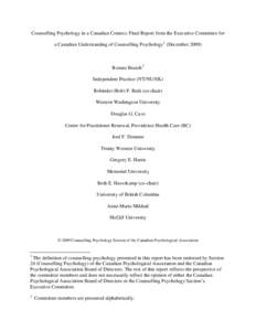 Counselling Psychology in a Canadian Context:  Report from the Executive Committee for a Canadian Understanding of Counselling Psychology