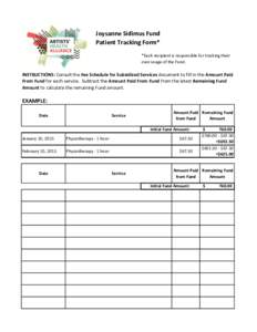 Joysanne Sidimus Fund Patient Tracking Form* *Each recipient is responsible for tracking their own usage of the Fund.  INSTRUCTIONS: Consult the Fee Schedule for Subsidized Services document to fill in the Amount Paid