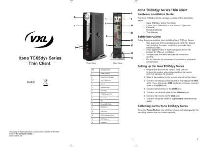 Itona TC65dyy Series Thin Client Hardware Installation Guide The Itona TC65dyy Series package consists of the items listed below: •	 Itona TC65dyy Series Thin Client •	 Power Cord Applicable to your Country (Optional