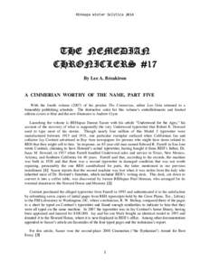 REHeapa Winter SolsticeBy Lee A. Breakiron A CIMMERIAN WORTHY OF THE NAME, PART FIVE With the fourth volumeof his prozine The Cimmerian, editor Leo Grin returned to a