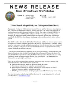 NEWS RELEASE Board of Forestry and Fire Protection CONTACT: George Gentry Executive Officer[removed]