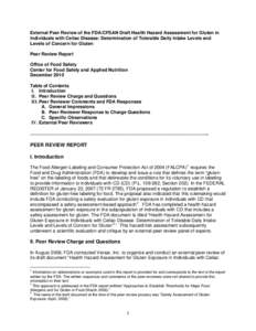 External Peer Review of the FDA/CFSAN Draft Health Hazard Assessment for Gluten in Individuals with Celiac Disease: Determination of Tolerable Daily Intake Levels and Levels of Concern for Gluten