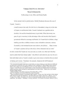 1	
   Nudging Global Poverty Alleviation? Meena Krishnamurthy Forthcoming in Law, Ethics and Human Rights  In her seminal work on global justice, Martha Nussbaum discusses the case of