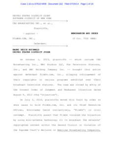 Case 1:10-cv[removed]NRB Document 102 Filed[removed]Page 1 of 19  UNITED STATES DISTRICT COURT SOUTHERN DISTRICT OF NEW YORK ----------------------------------------X CBS BROADCASTING INC., et al.,