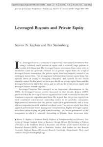 tapraid4/z30-jep/z30-jep/z3000408/z302125d08a moyerr S⫽[removed]:31 Art: z30-2125 Input-mek  Journal of Economic Perspectives—Volume 22, Number 4 —Season 2008 —Pages 000 – 000 Leveraged Buyouts and Private 