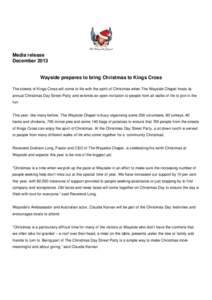 Microsoft Word - THE WAYSIDE CHAPEL CHRISTMAS DAY STREET PARTY - MEDIA RELEASE.doc