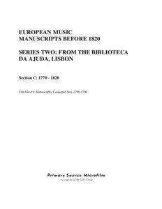 EUROPEAN MUSIC MANUSCRIPTS BEFORE 1820 SERIES TWO: FROM THE BIBLIOTECA