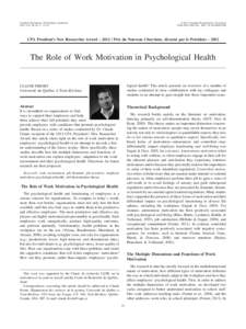 Canadian Psychology / Psychologie canadienne 2013, Vol. 54, No. 1, 72–74 © 2013 Canadian Psychological Association/$12.00 DOI: a0031058