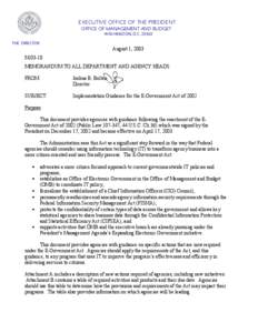 EXECUTIVE OFFICE OF THE PRESIDENT OFFICE OF MANAGEMENT AND BUDGET WASHINGTON, D.C[removed]THE DIRECTOR  August 1, 2003