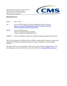 Memorandum about Medicare Spending per Beneficiary (MSPB) Measure Reliability Analysis