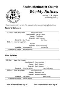 Altofts Methodist Church  Weekly Notices Sunday 17th August  Lectionary (Year A)