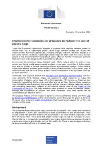 EUROPEAN COMMISSION  PRESS RELEASE Brussels, 4 November[removed]Environment: Commission proposes to reduce the use of