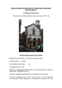 HISTORIC REVIEW OF ROMAN CATHOLIC CHURCHES IN THE DIOCESE OF ARUNDEL AND BRIGHTON