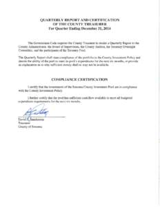 Quarterly Report and Certification of the County Treasurer