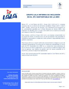 IPC SUSTENTABLE 1TGRUPO LALA INFORMA SU INCLUSIÓN EN EL IPC SUSTENTABLE DE LA BMV