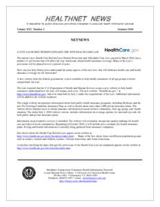 HEALTHNET NEWS A new sletter for public librarians and others interested in consumer health information services Volume XXV Number 2  Summer 2010