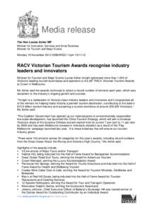 Microsoft Word - Victorian_Tourism_Awards_Media_Release_Minister_Louise_Asher.doc