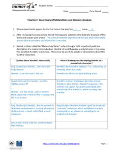 High school lesson plan - Teachers’ Case Study of Melancholy and Literary Analysis