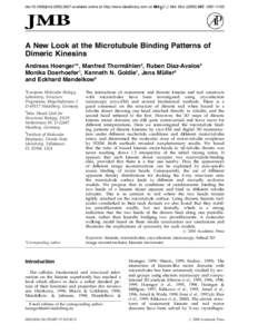 doi:[removed]jmbi[removed]available online at http://www.idealibrary.com on  J. Mol. Biol[removed], 1087±1103 A New Look at the Microtubule Binding Patterns of Dimeric Kinesins