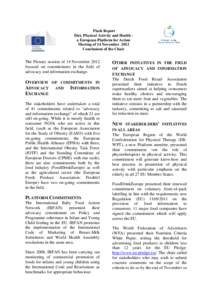 Flash Report Diet, Physical Activity and Health a European Platform for Action Meeting of 14 November 2012 Conclusions of the Chair  The Plenary session of 14 November 2012
