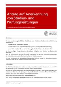 Antrag auf Anerkennung von Studien- und Prüfungsleistungen Fachbereich Bau- und Umweltingenieurwissenschaften  Verfahren