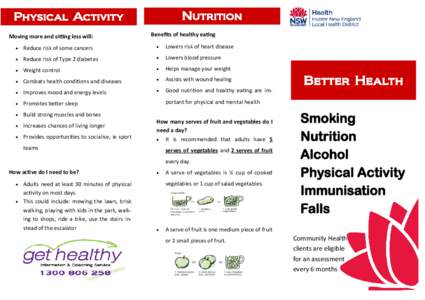 Nutrition  Physical Activity Moving more and sitting less will:  Benefits of healthy eating
