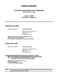 AGENDA OVERVIEW CALIFORNIA TRANSPORTATION COMMISSION http://www.catc.ca.gov April 3-4, 2002 Sacramento, California