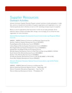 Supplier Resrouces - Outreach Activities