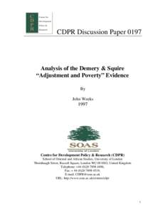 CDPR Discussion PaperAnalysis of the Demery & Squire “Adjustment and Poverty” Evidence By John Weeks