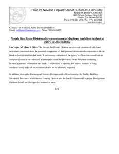 State of Nevada Department of Business & Industry Bruce H. Breslow, Director 1830 College Parkway, Suite 100 Carson City, Nevada[removed]Phone[removed] | Fax[removed]business.nv.gov