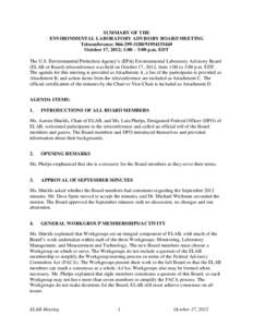 Summary Of The Enviornmental Laboratory Advisory Board Meeting October 17, 2012