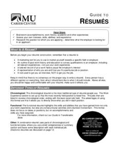 GUIDE  TO RÉSUMÉS FIRST STEPS