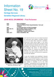 Information Sheet No. 19 Heritage Services Geraldton Regional Library JOHN NICOL DRUMMOND – First Policeman 1816
