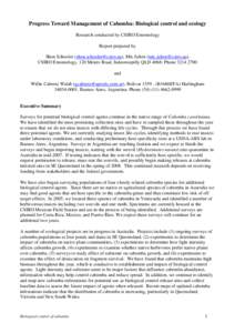 Progress Toward Management of Cabomba: Biological control and ecology Research conducted by CSIRO Entomology Report prepared by Shon Schooler (), Mic Julien (), CSIRO Entomology, 