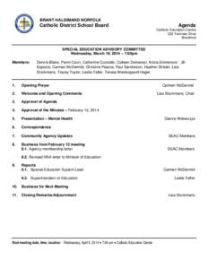 BRANT HALDIMAND NORFOLK  Catholic District School Board Agenda Catholic Education Centre