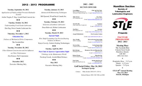 2012 – 2013 PROGRAMME  2012 – 2013 SECTION OFFICERS  Tuesday, September 18, 2012